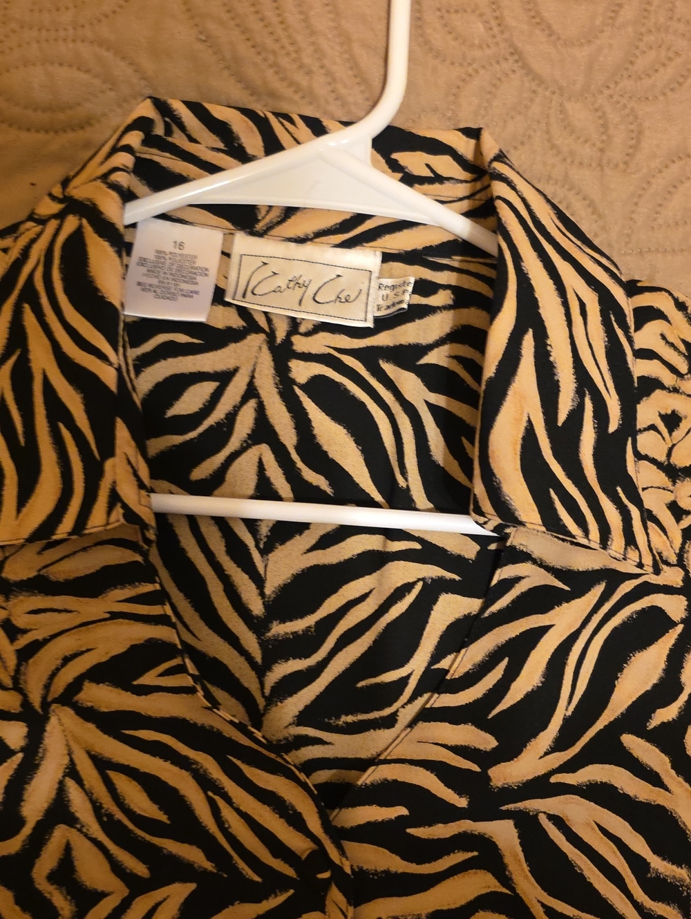 Cathy Lee Zebra Print Button-Up Shirt - Black & Tan